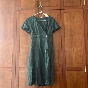 Grae Coe Linen Emerald Green Wrap Dress